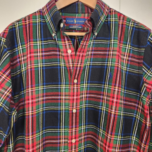 Polo Ralph Lauren Classic Fit Flannel Shirt Plaid Button Down Red Green Sz Large - Picture 2 of 9